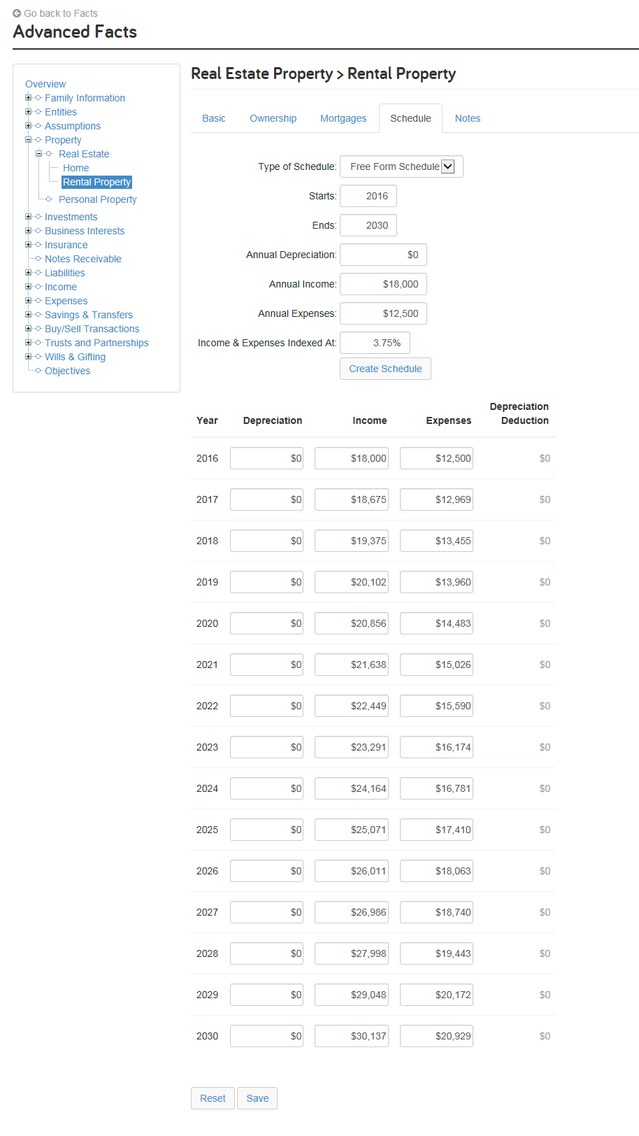 Rental Property Income Schedule