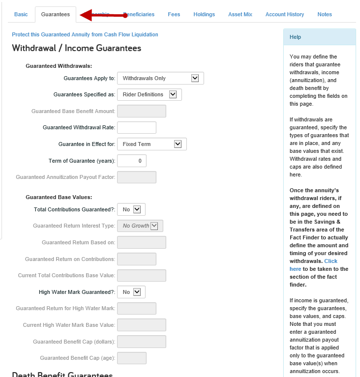guarantees tab
